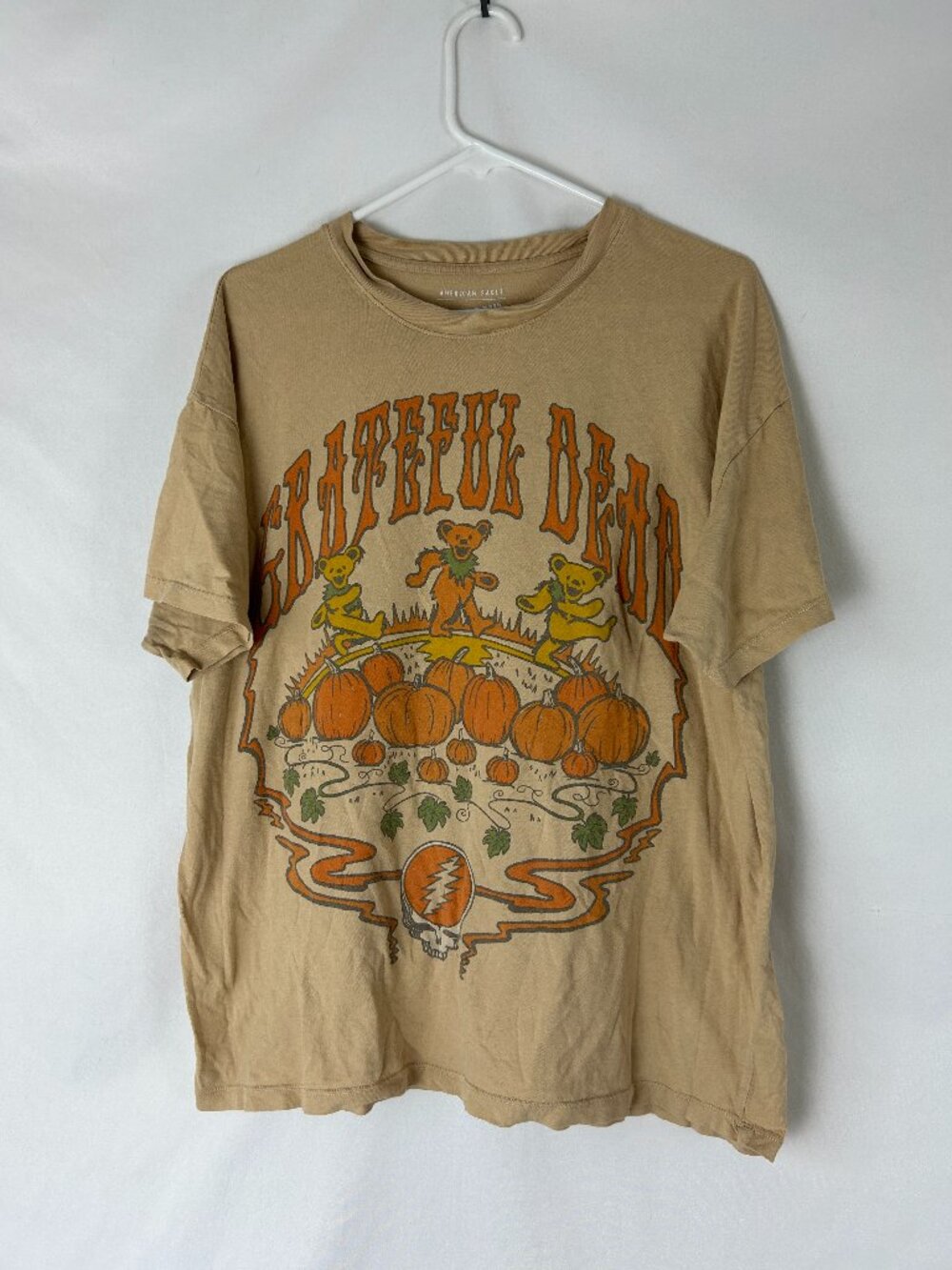 American Eagle Grateful Dead Dancing Bears Pumpkin Band Tee M (flaws)